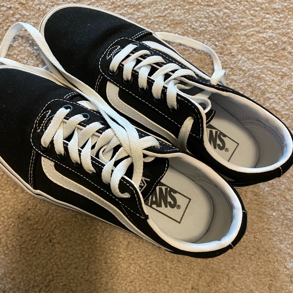 Black and white platform vans